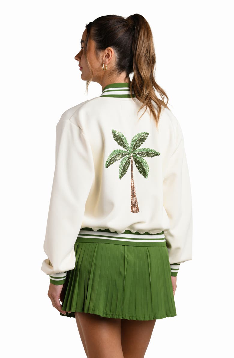 La Blanca Palm Embroidered Bomber Jacket, Alternate, color, Chalk