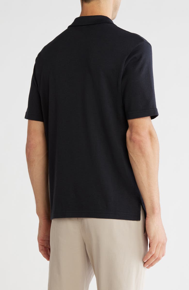 NORDSTROM RACK Short Sleeve Cotton & Linen Blend Johnny Collar Polo, Alternate, color, Black Caviar