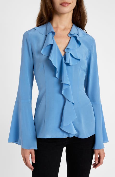 Sydney Silk Long Sleeve Ruffle Blouse