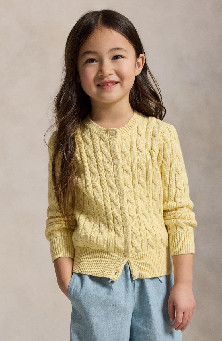 Polo Ralph Lauren Kids' Mini Cable Knit Cotton Cardigan, Alternate, color, T-Bird Yellow W/ Metallic