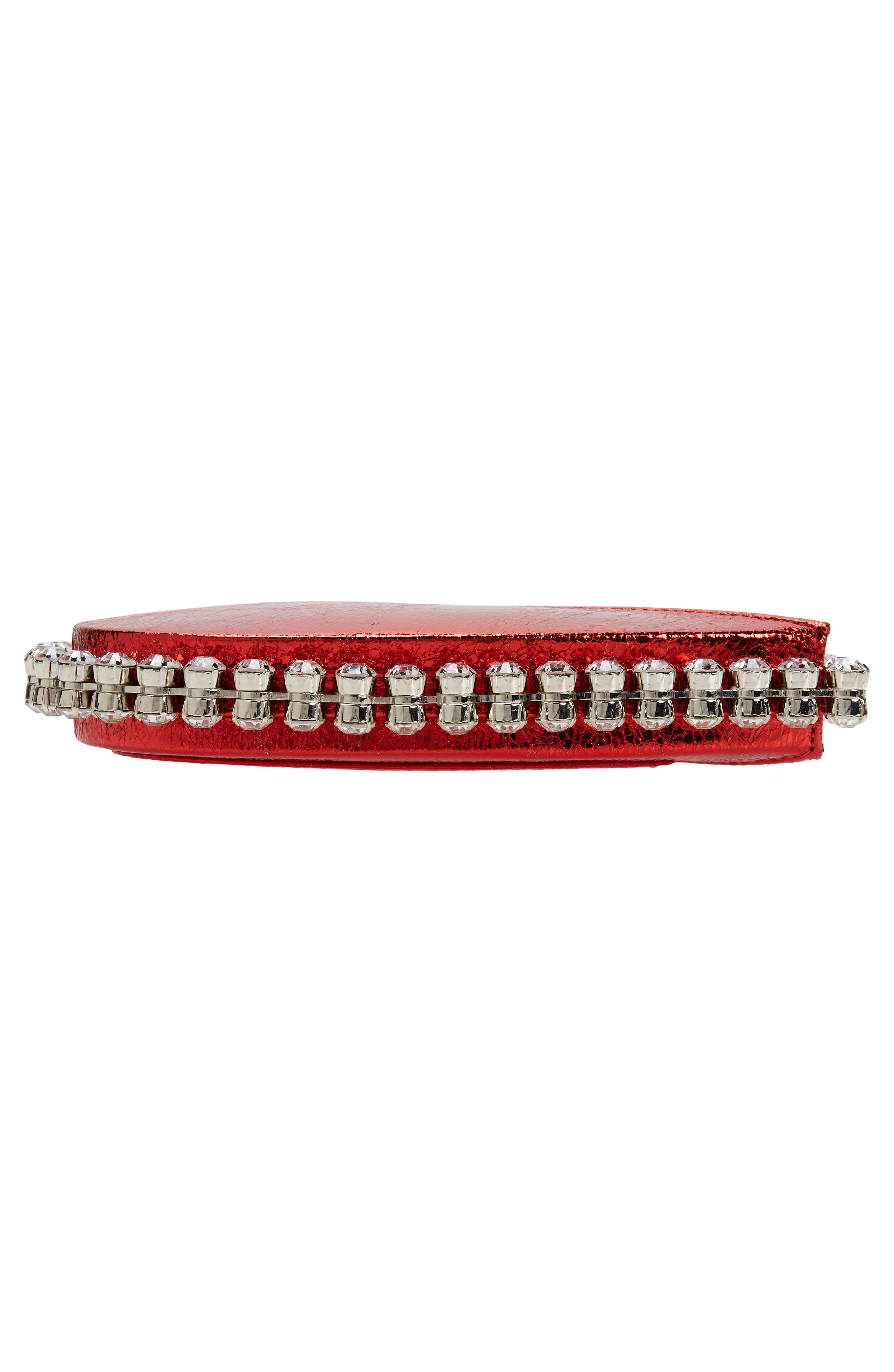 Love Crystal Metallic Leather Top Handle Bag, Alternate, color, RED