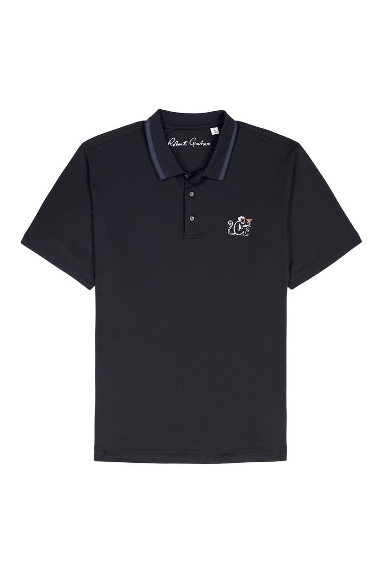 Monkey Business Embroidered Cotton Piqué Polo, Alternate, color, BLACK