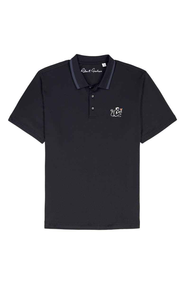 Robert Graham Monkey Business Embroidered Cotton Piqué Polo, Alternate, color, Black