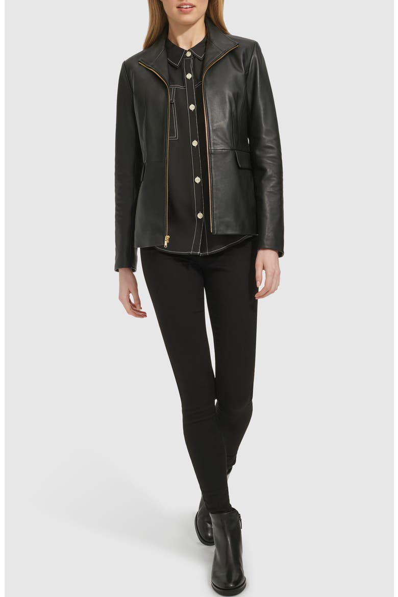 Wing Collar Leather Jacket, Alternate, color, BLACK