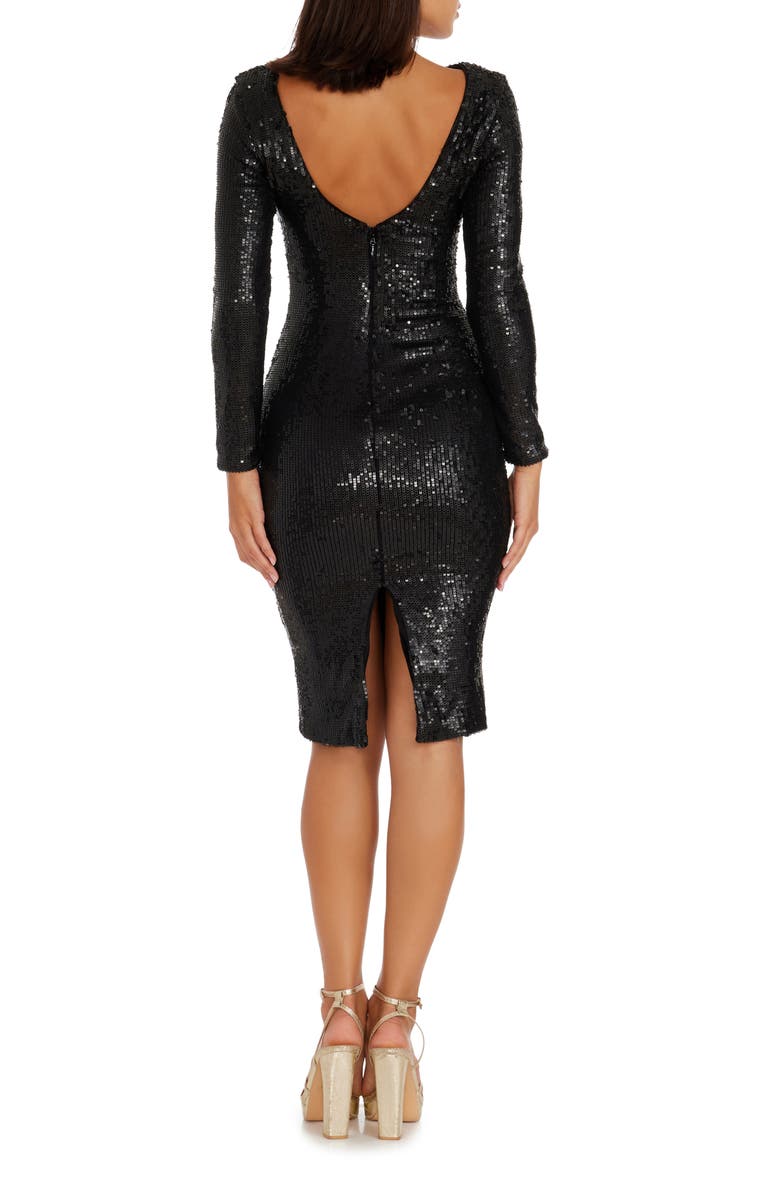 Dress the Population Emery Long Sleeve Sequin Cocktail Midi Dress, Alternate, color, Black
