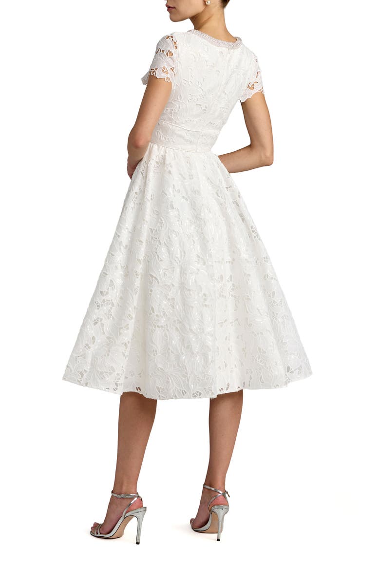 Petite Lace Embellished Cap Sleeves A Line Midi Dress, Alternate, color, Ivory
