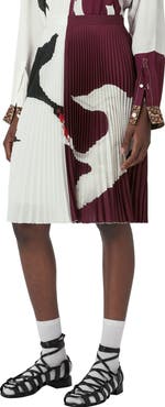 Burberry Rersby Swan Print Colorblock Pleated Skirt