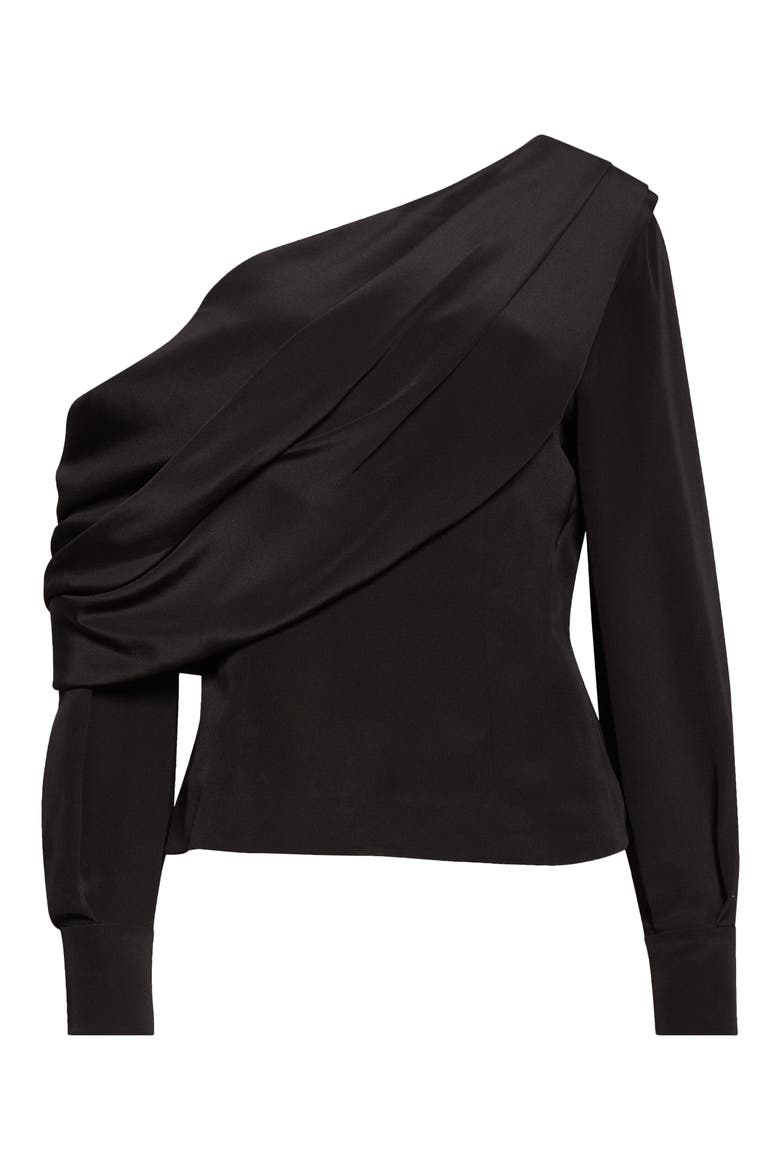 Alida One-Shoulder Silk Crêpe de Chine Top, Alternate, color, BLACK