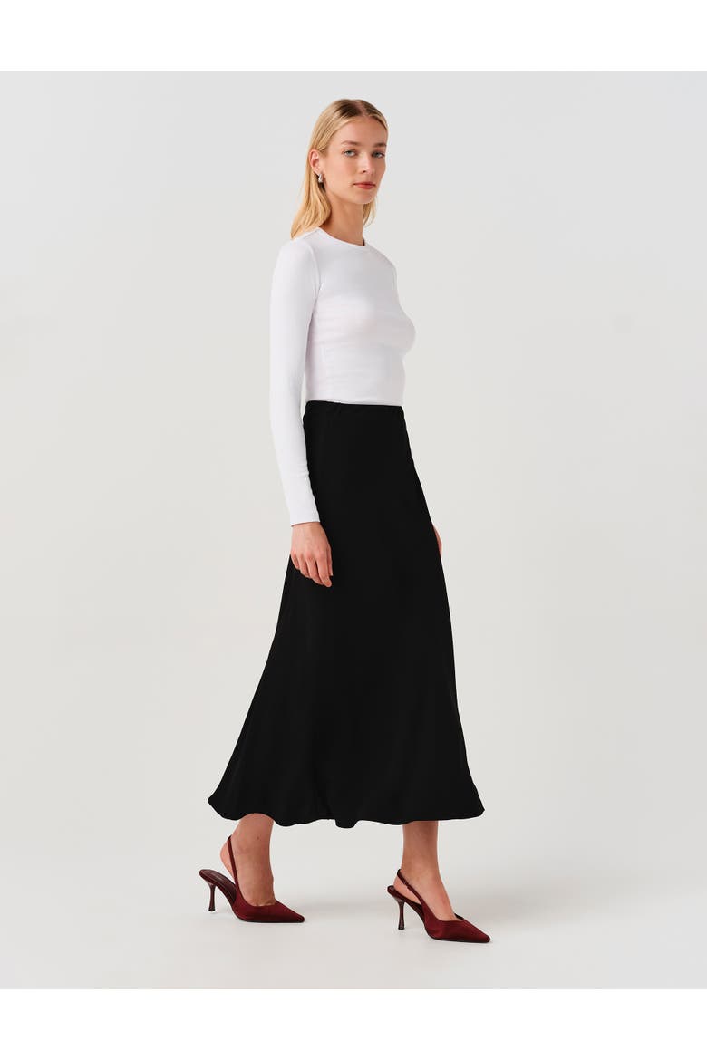 Lyra Satin Midi Skirt, Alternate, color, Black