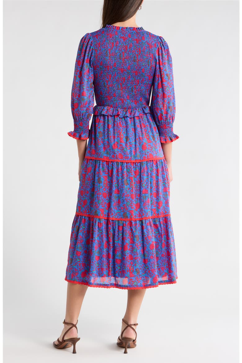 Tanya Floral Print Long Sleeve Smocked Dress, Alternate, color, BLUE-FUCHSIA