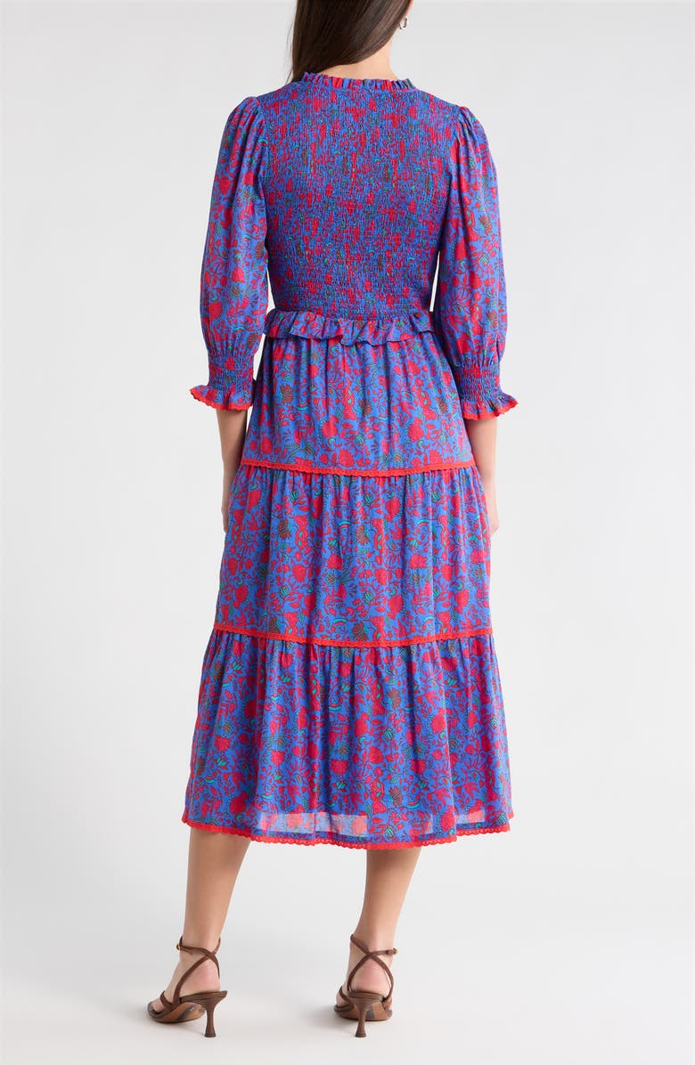 SUGARLIPS Tanya Floral Print Long Sleeve Smocked Dress, Alternate, color, Blue-Fuchsia