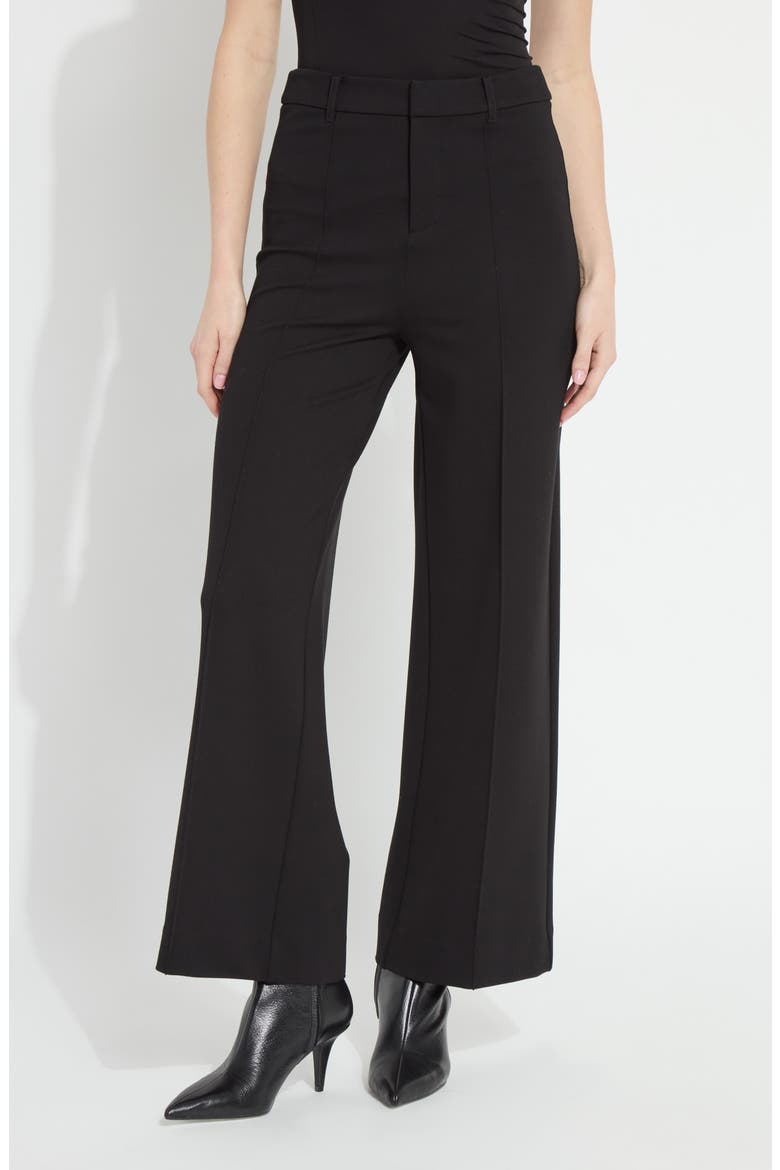 Nadia Zip Front Wide Leg Ponte Trousers, Alternate, color, BLACK