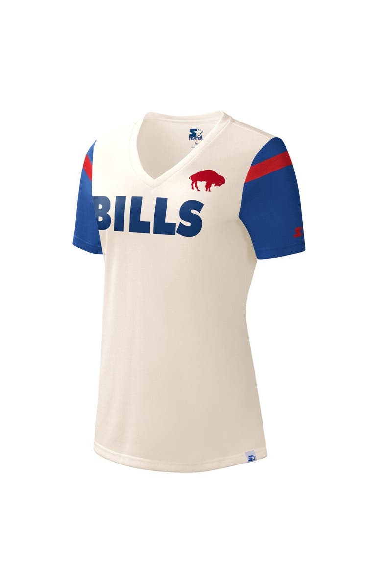 STARTER Women's Starter White Buffalo Bills Kick Start V-Neck T-Shirt, Alternate, color, Cream