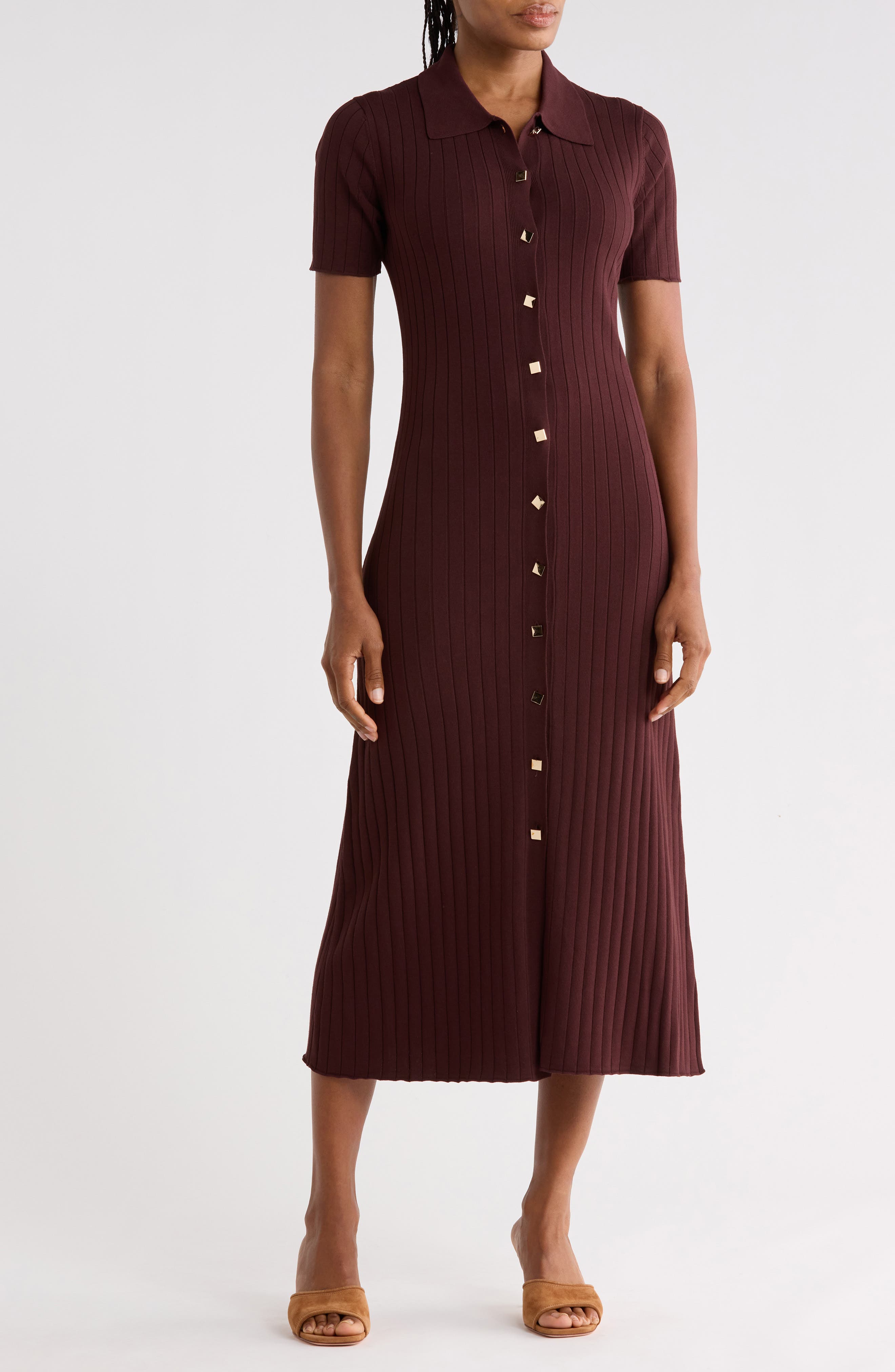 Collared Short Sleeve Sweater Dress