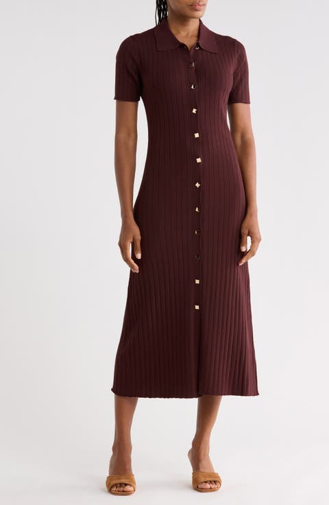 Collared Short Sleeve Sweater Dress