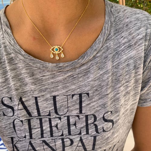 Gemma Azzurro Teardrop Turquoise  Evil Eye Necklace In Blue