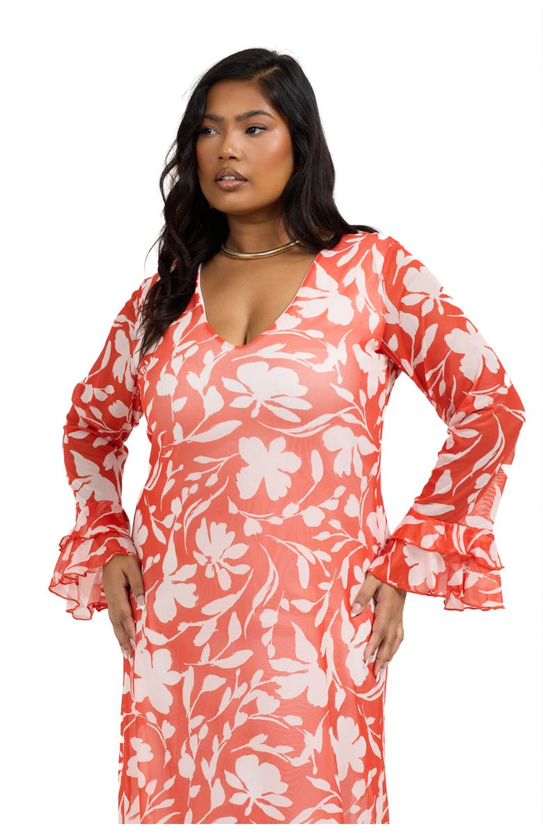 FASHION-SZN CURVE Floral Mesh Midi Dress, Alternate, color, 