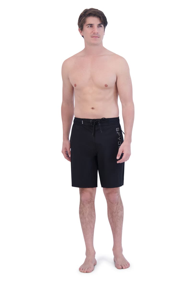 Laser Cut Board Shorts, Alternate, color, BLACK