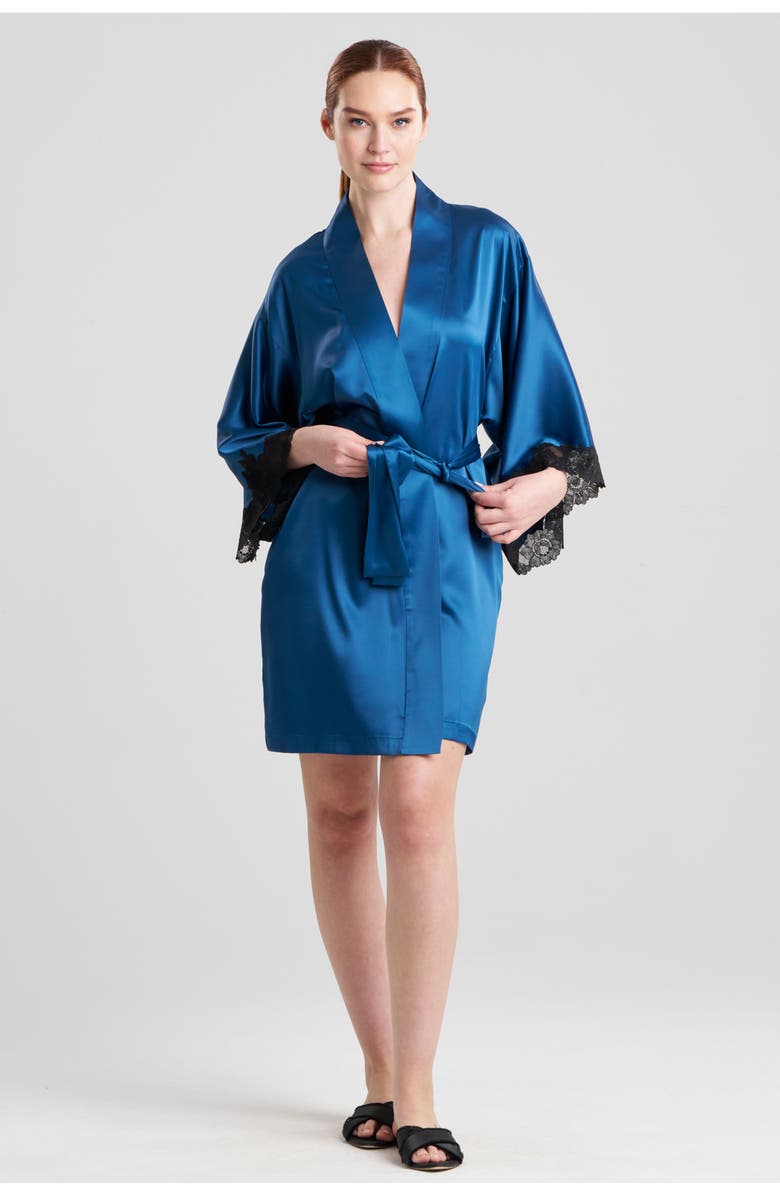 Natori Peony Glamour Short Robe, Main, color, Midnight Teal
