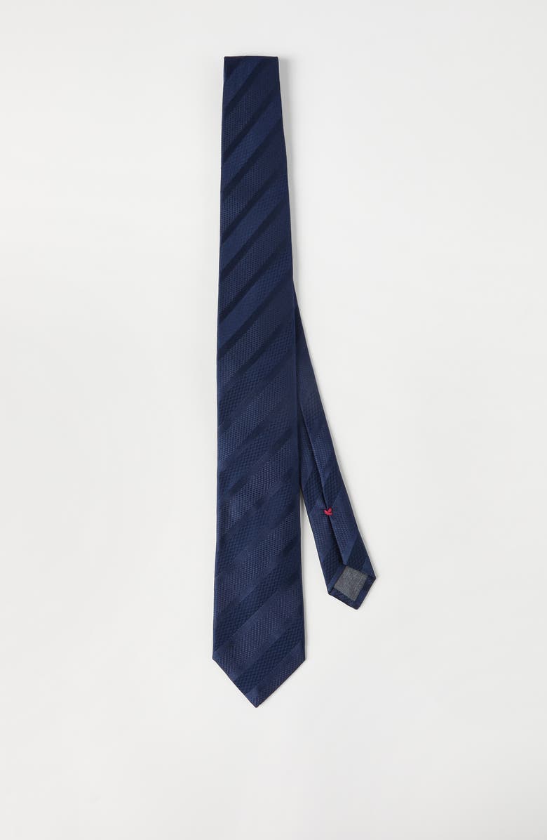 Brunello Cucinelli Striped silk necktie, Alternate, color, Navy Blue