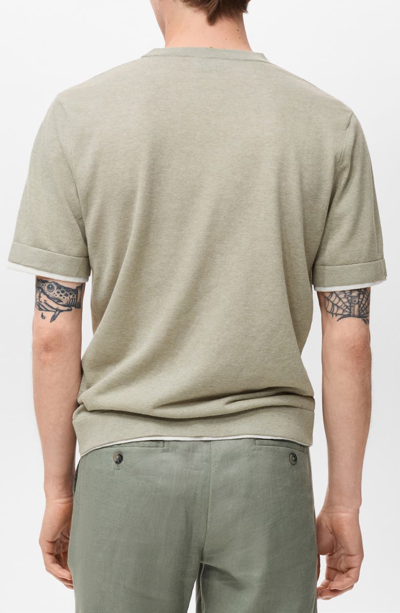 MANGO Contrast Trim Cotton Blend T-Shirt, Alternate, color, Khaki