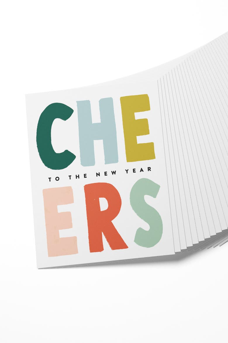 Colorful CHEERS to the New Year Hand Lettered Cards Boxed Set of 8 Cards, Alternate, color, Colorful New Year Cards