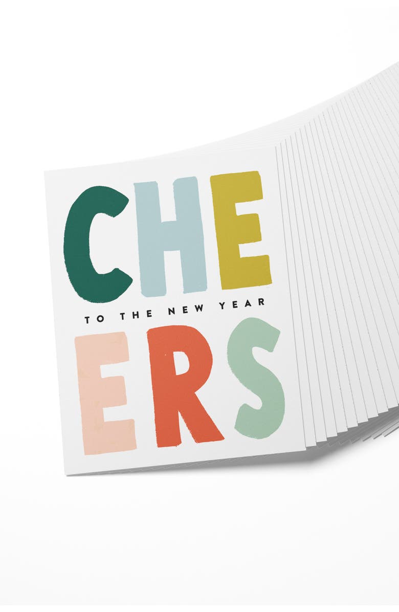 Joy Paper Co. Colorful CHEERS to the New Year Hand Lettered Cards Boxed Set of 8 Cards, Alternate, color, Colorful New Year Cards