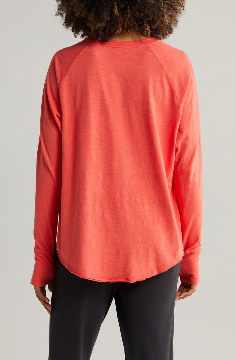 Zella Relaxed Washed Long Sleeve Slub Tee, Alternate, color, Cayenne