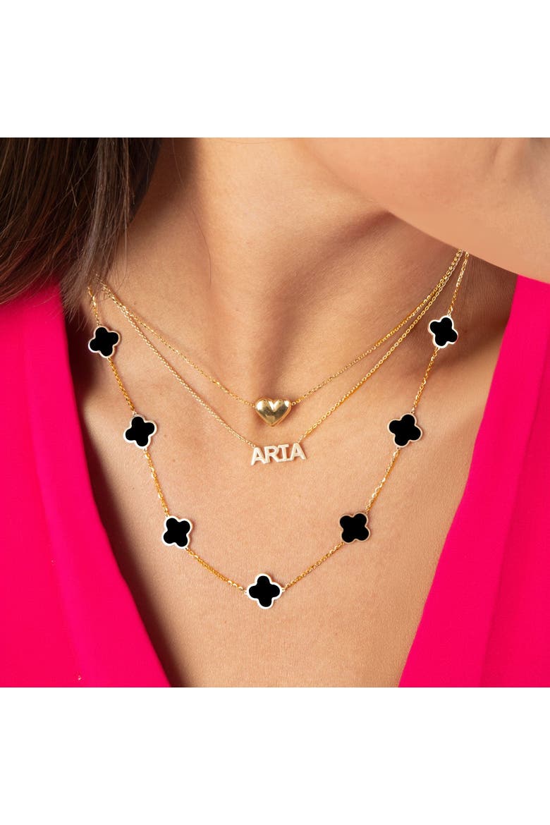 Small Onyx Clover Necklace, Alternate, color, Onyx/ Yellow Gold