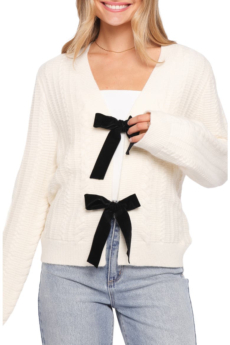 Bree Velvet Bow Cardigan, Main, color, CREAM