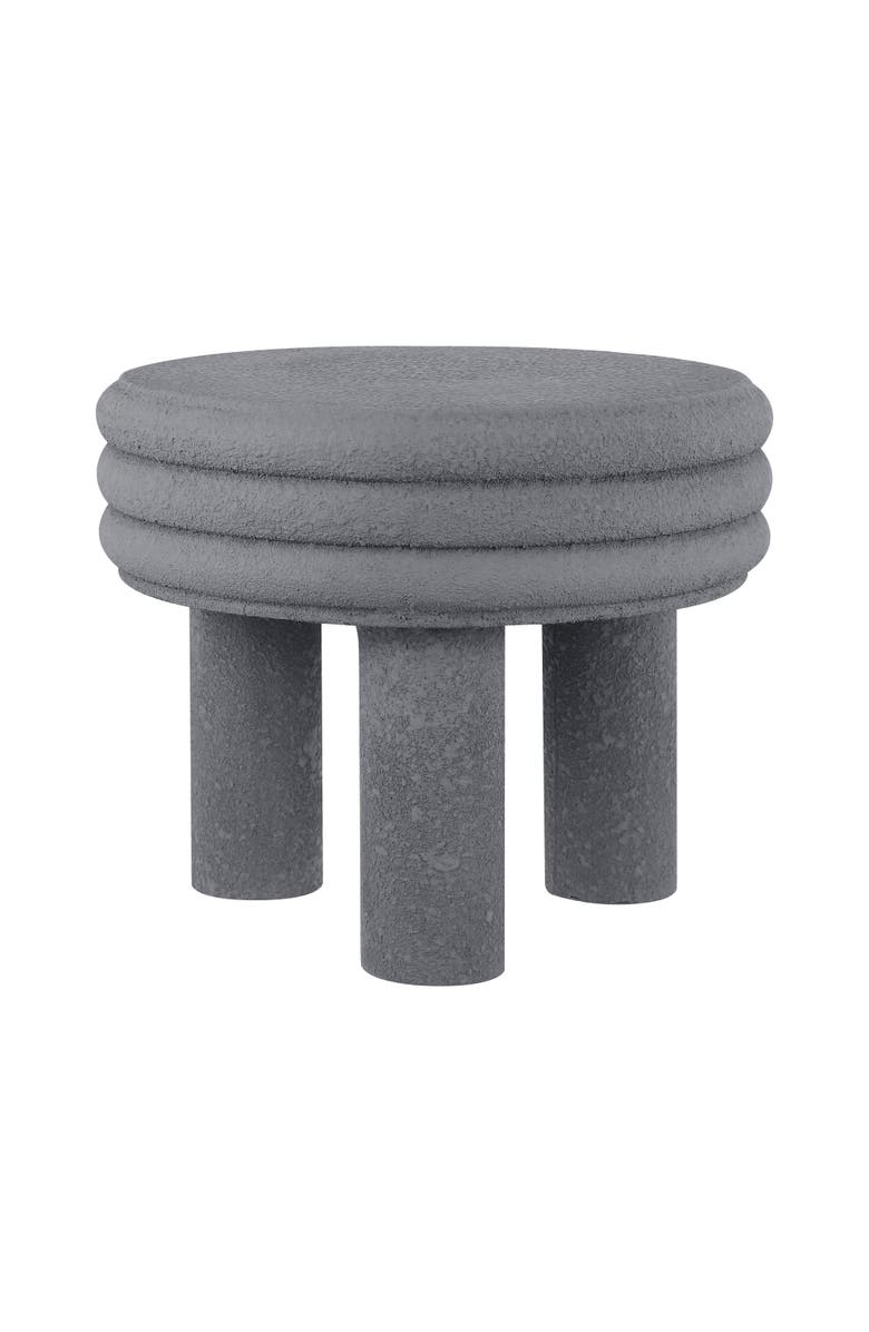 JONATHAN Y Rashida Modern Round Polyresin Indoor/Outdoor Low Accent Coffee Table, Chunky Ribbed Tripod Base, All-Weather, Main, color, Gray Frosted