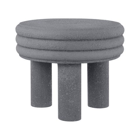 Rashida Modern Round Polyresin Indoor/Outdoor Low Accent Coffee Table, Chunky Ribbed Tripod Base, All-Weather