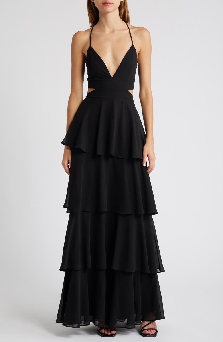 Lulus Tier & Now Waist Cutout Gown, Main, color,