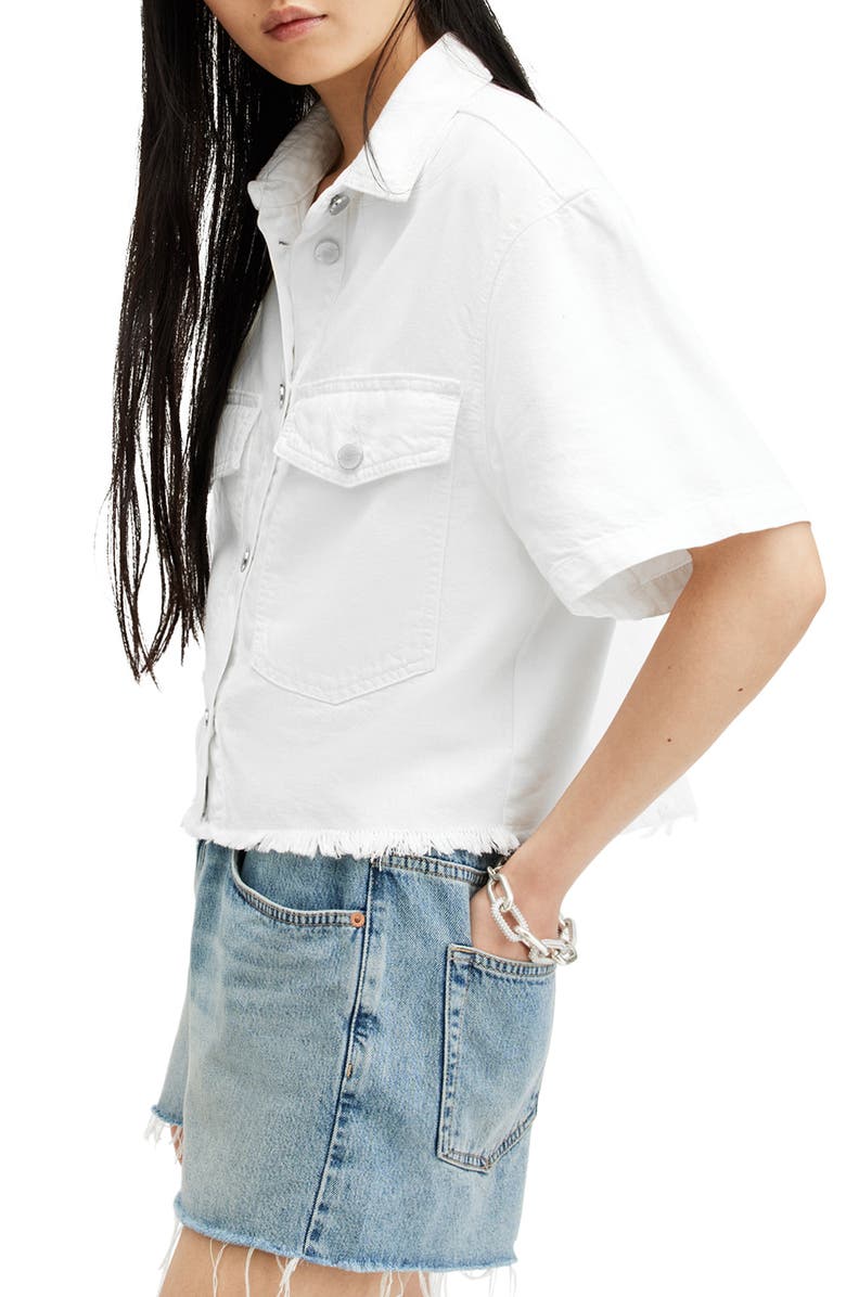AllSaints Tove Short Sleeve Oversize Denim Button-Up Shirt, Alternate, color, 
