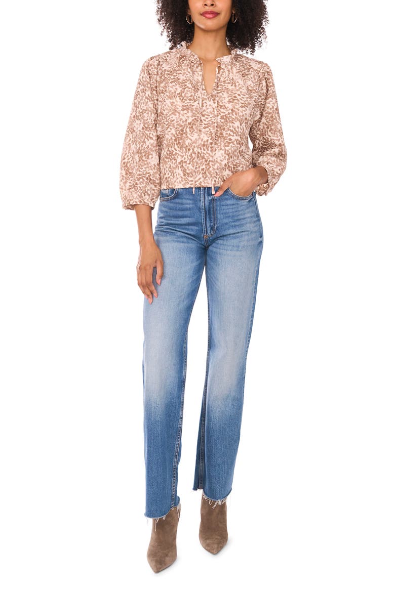 Tie Neck Peasant Top, Alternate, color, CAMEL