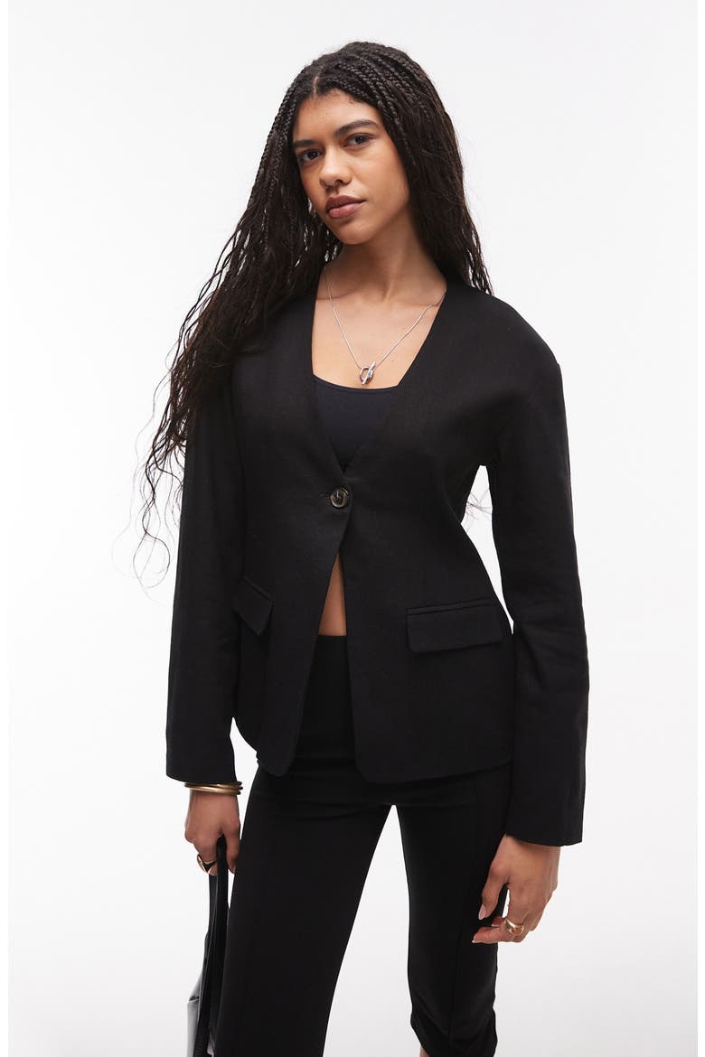Linen Blend Blazer, Main, color, BLACK