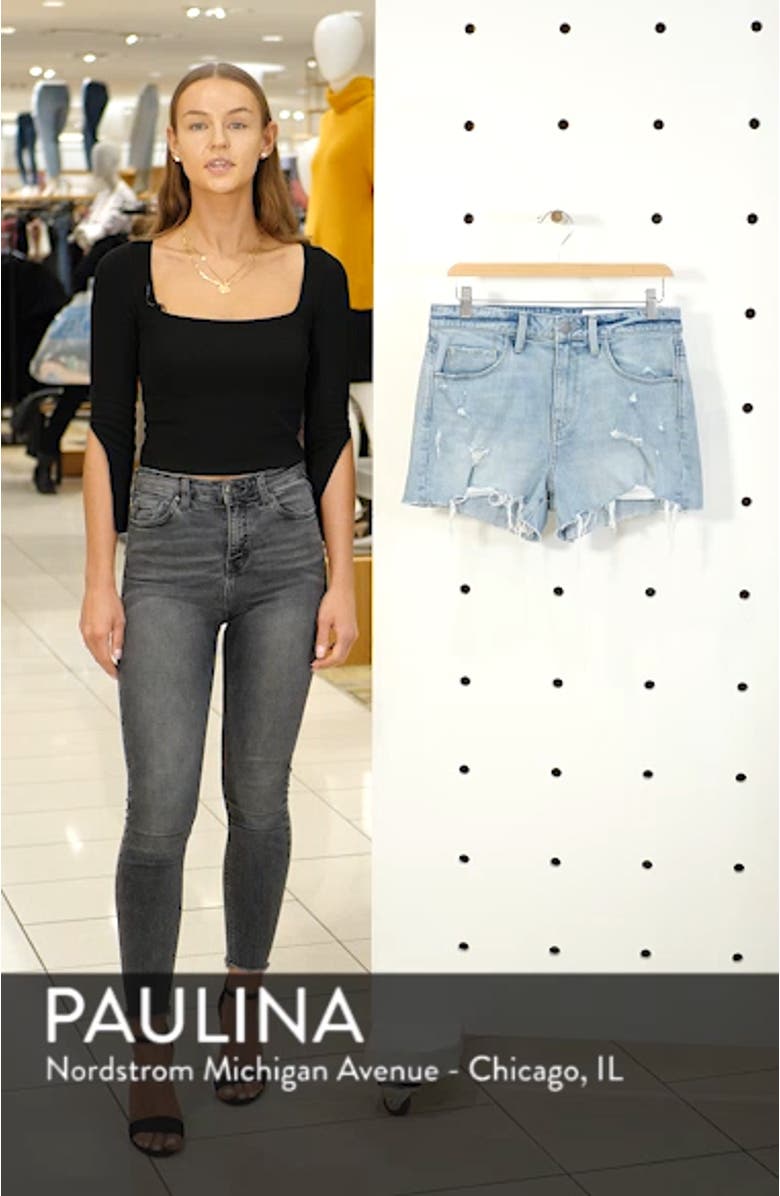 High Waist Boyfriend Cutoff Denim Shorts, sales video thumbnail