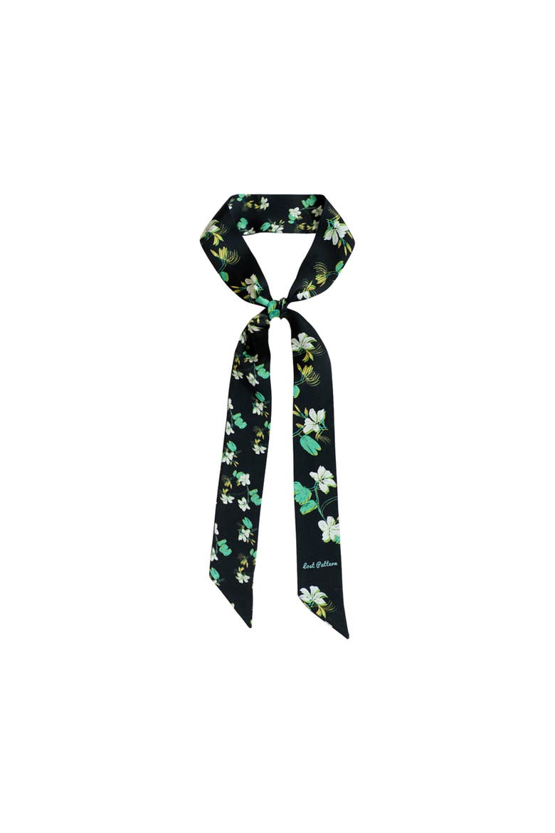 "Beach Blossom" Silk Skinny Scarf, Main, color, Black