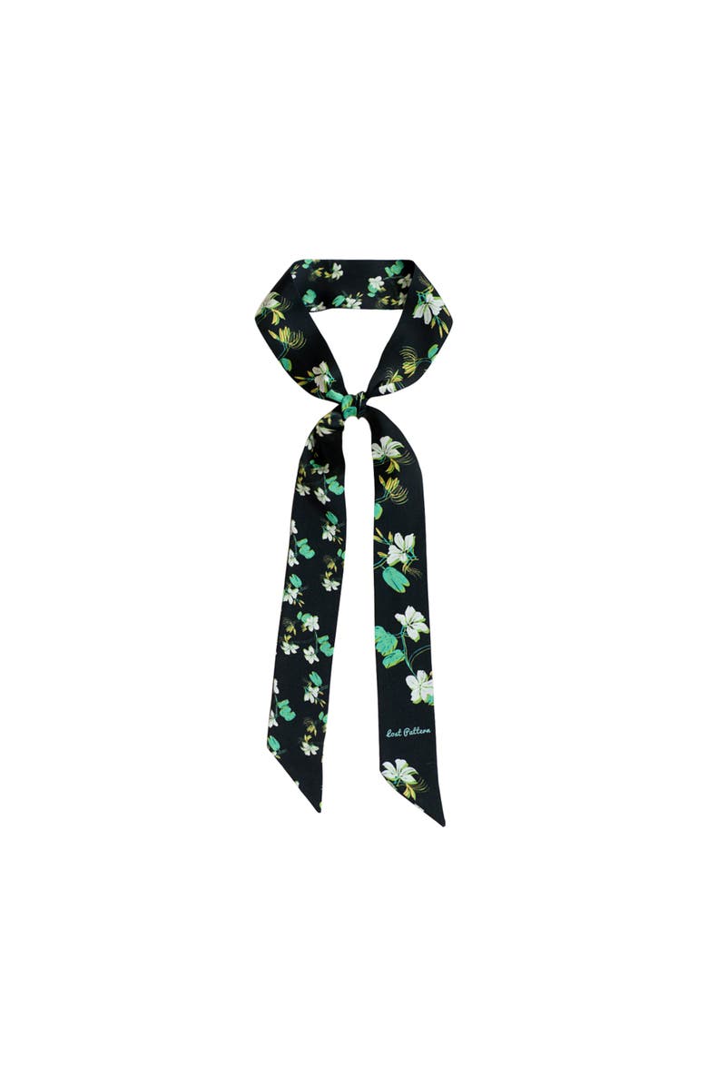 Lost Pattern "Beach Blossom" Silk Skinny Scarf, Main, color, Black