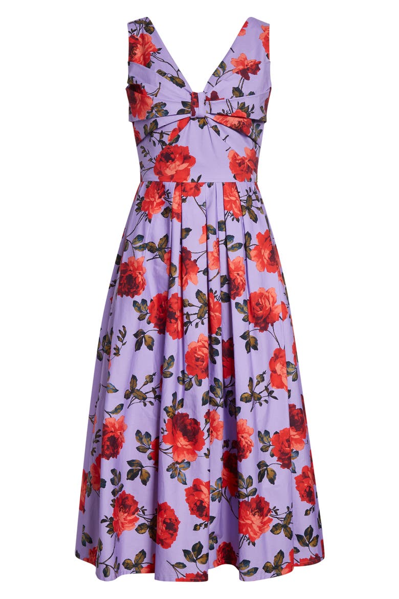 Rose Print Stretch Poplin A-Line Midi Dress, Alternate, color, VIOLETA MULTI