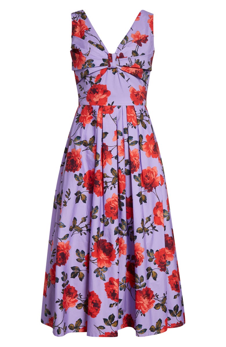 Carolina Herrera Rose Print Stretch Poplin A-Line Midi Dress, Alternate, color, Violeta Multi