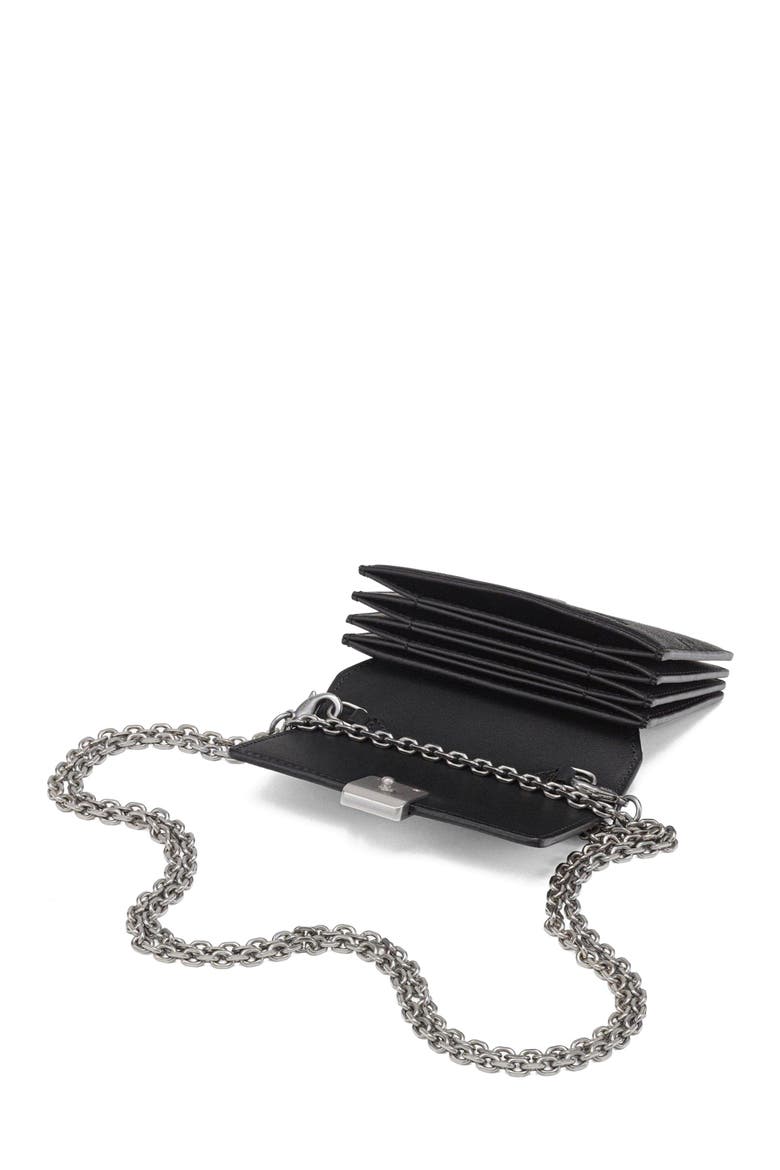 Mini Aren Chain Wallet in Embossed Monogram Leather, Alternate, color, Black