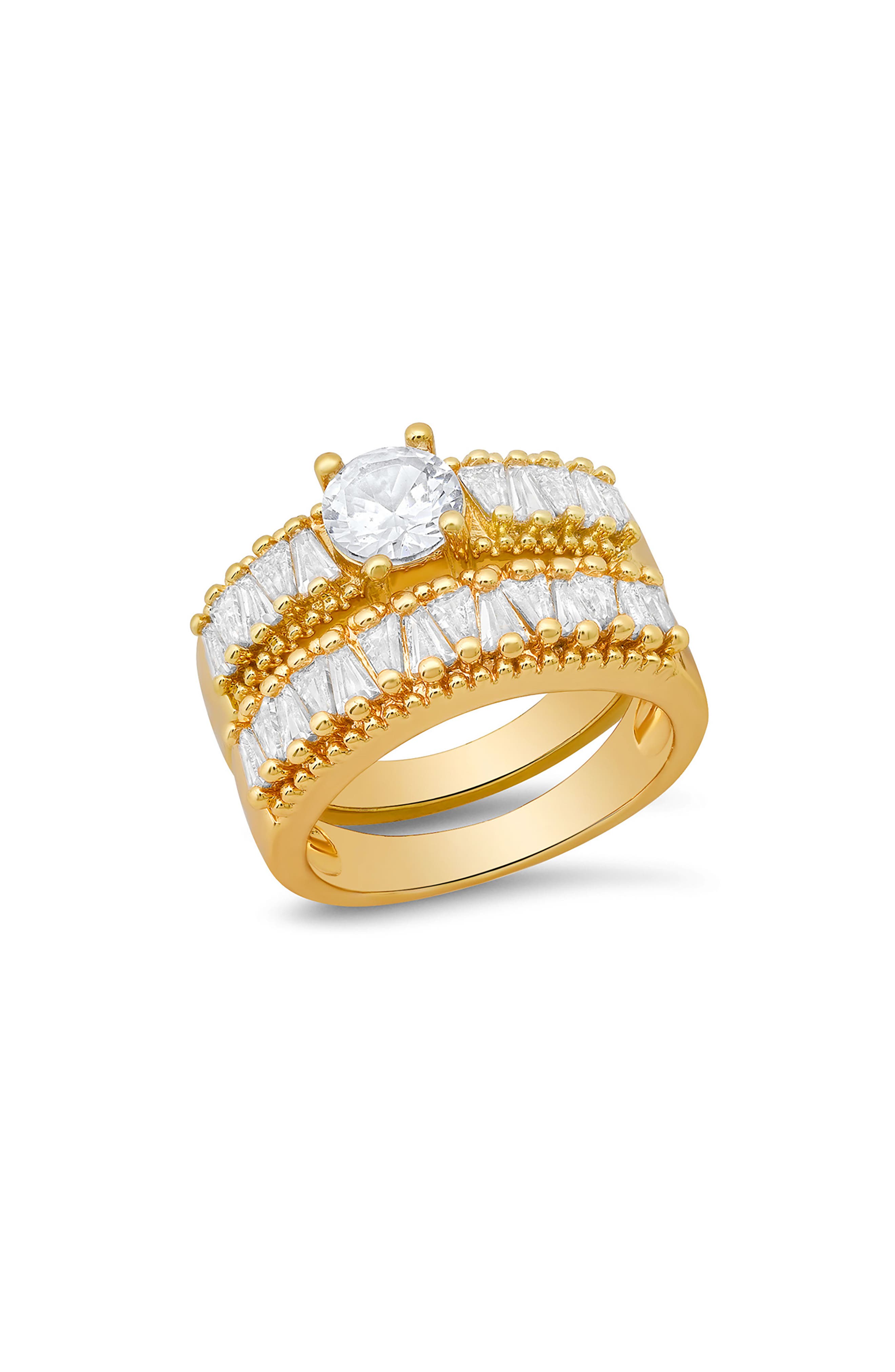 HMY JEWELRY Simulated Diamond Engagement Ring & Wedding Band Set