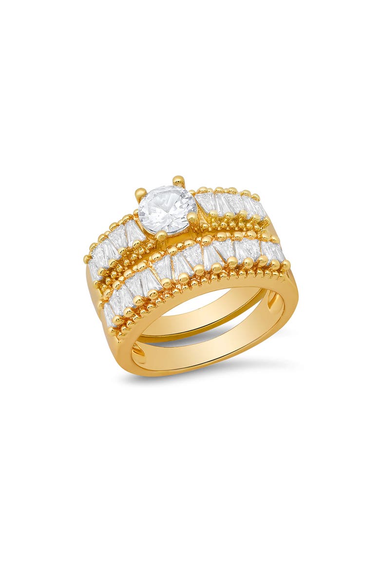 Simulated Diamond Engagement Ring & Wedding Band Set, Main, color, GOLD