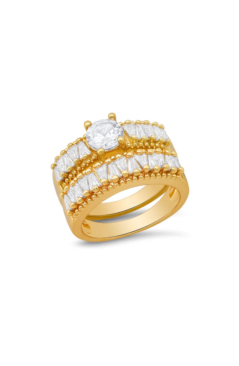 HMY JEWELRY Simulated Diamond Engagement Ring & Wedding Band Set, Main, color, Gold