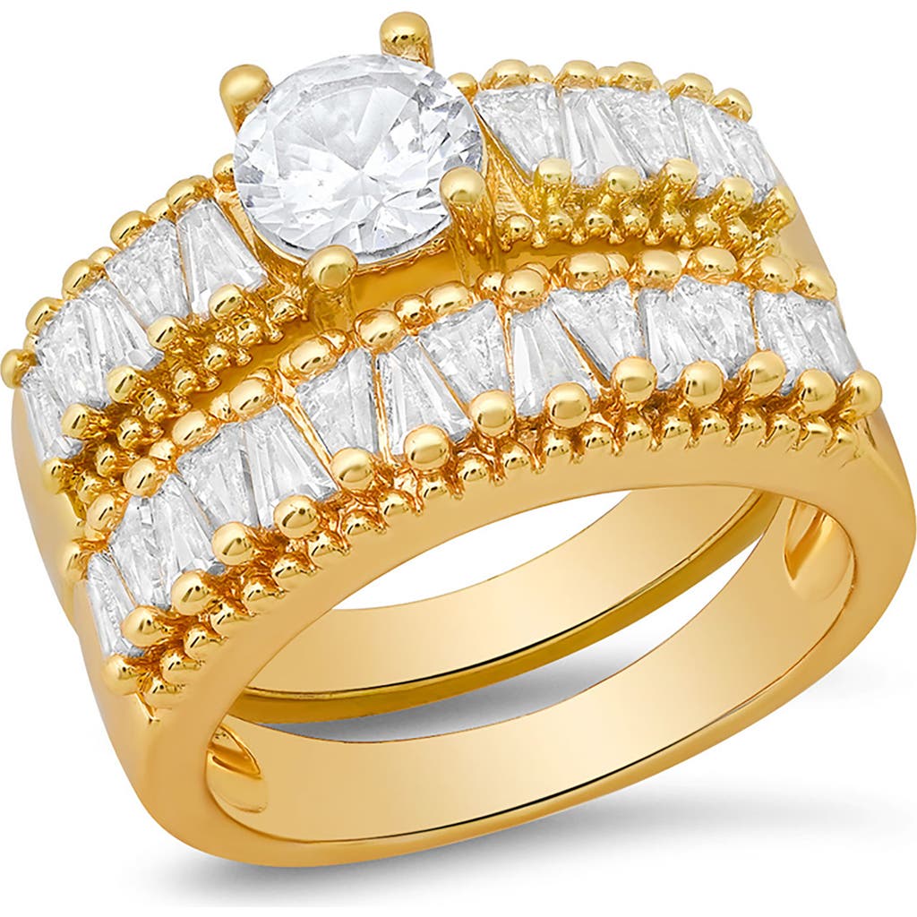 Hmy Jewelry Simulated Diamond Engagement Ring & Wedding Band Set In Gold