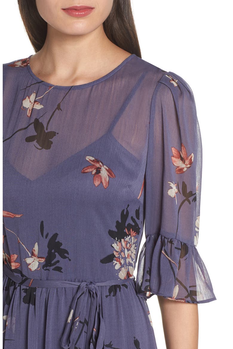 Floral Chiffon Midi Dress, Alternate, color, BLUE MULTI