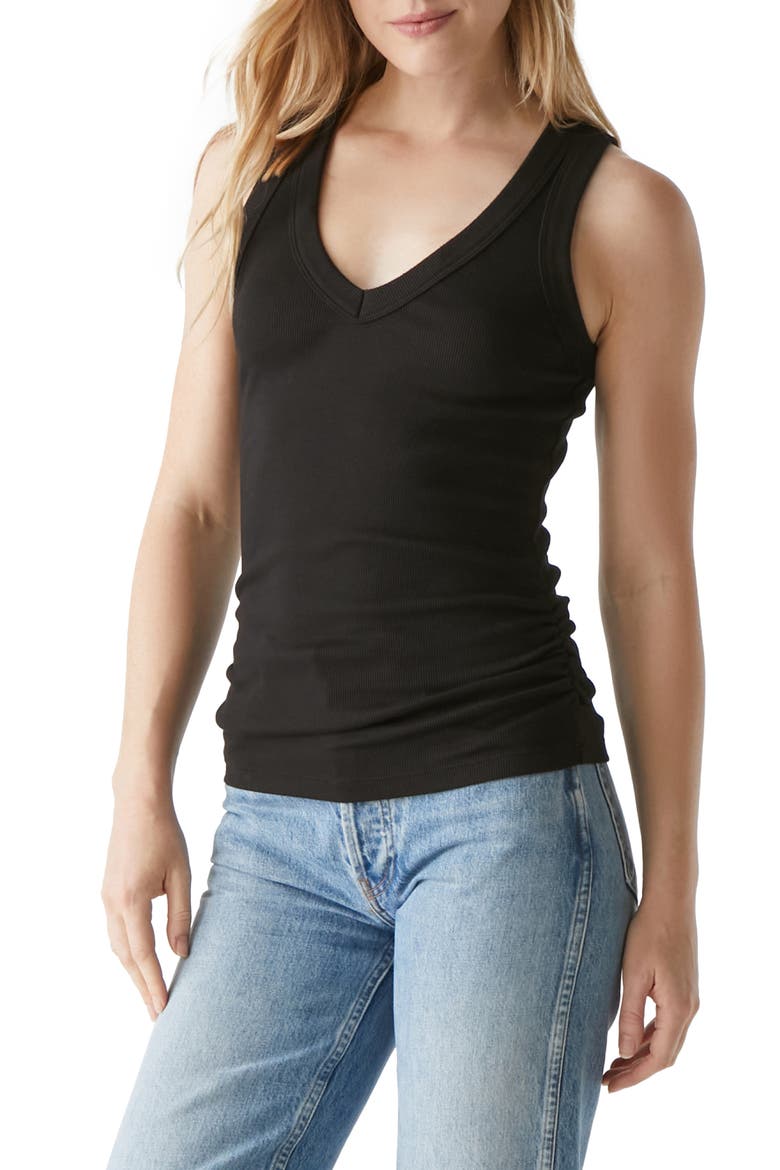Blanche Side Ruched Tank, Alternate, color, BLACK