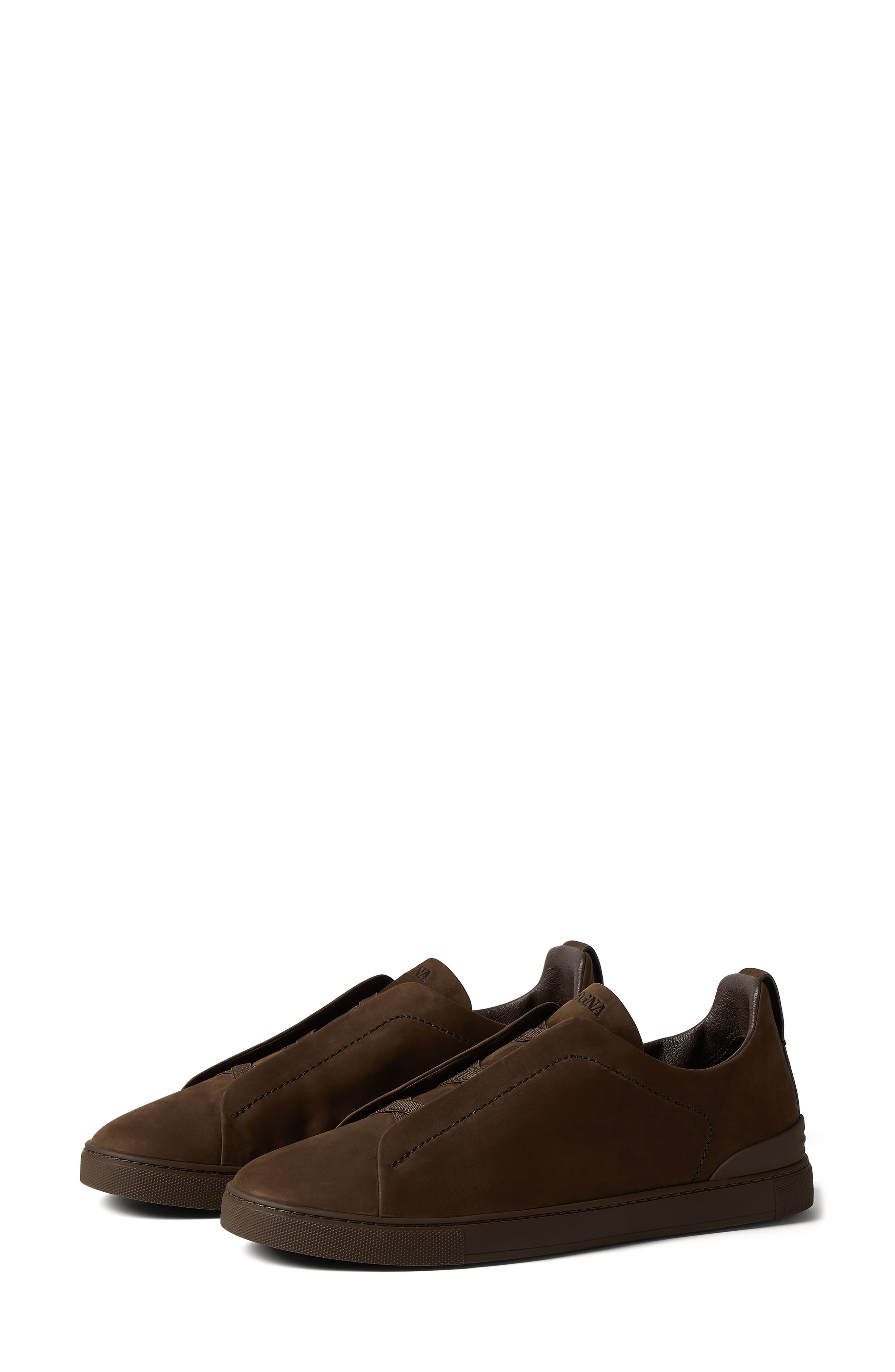 ZEGNA Dark Brown Triple Stitch<sup>™</sup> SECONDSKIN Low Top Sneaker, Main, color, 
