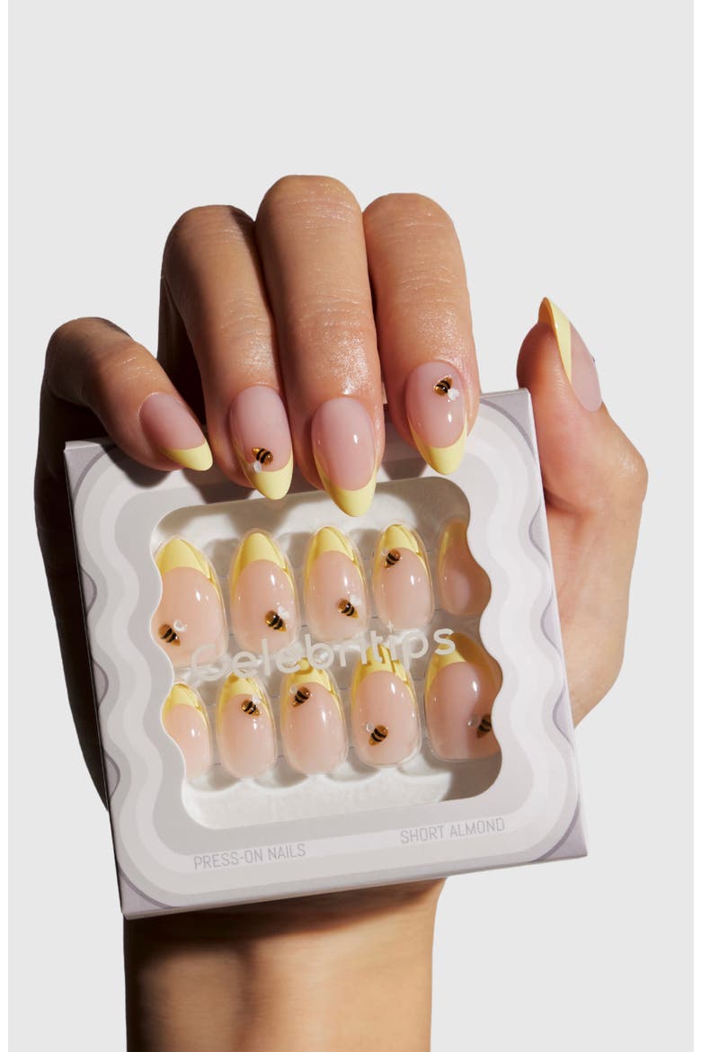 Short Almond Press-On Nails, Alternate, color, 3D HONEY BEE